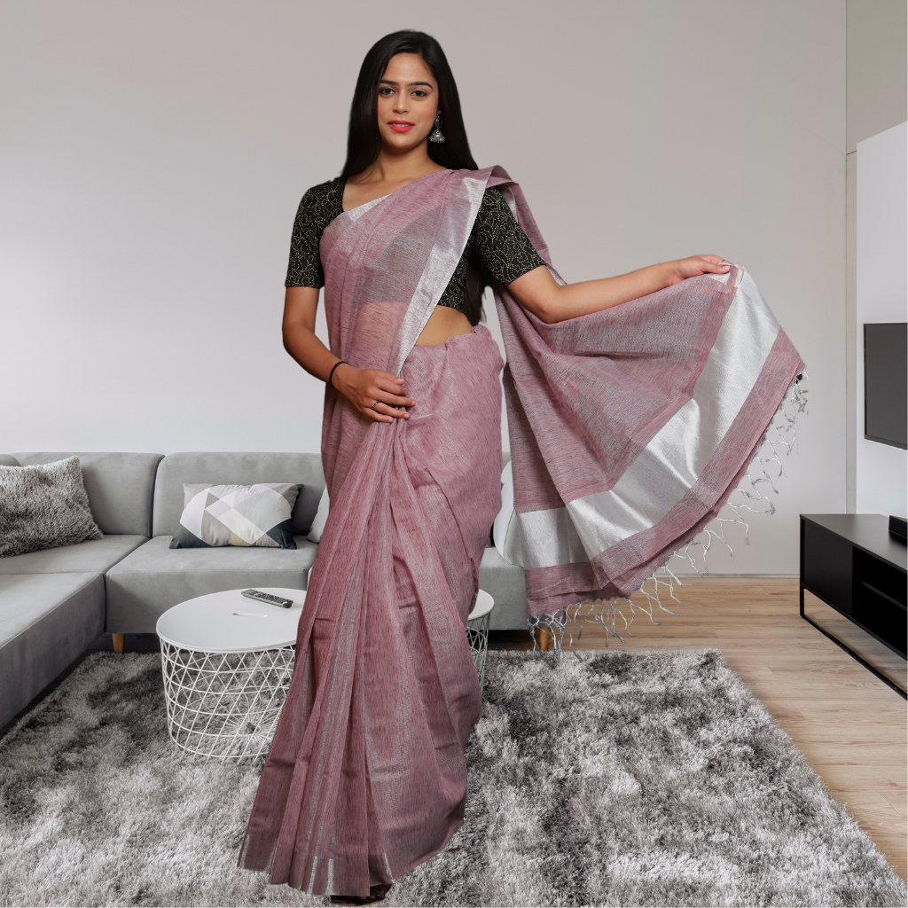 Onion Organza Saree with Silver Pattu Border - Monastoor- Indian ethnical  dress collections with more than 1500+ fashionable indian traditional  dresses and ethnical jewelleries.